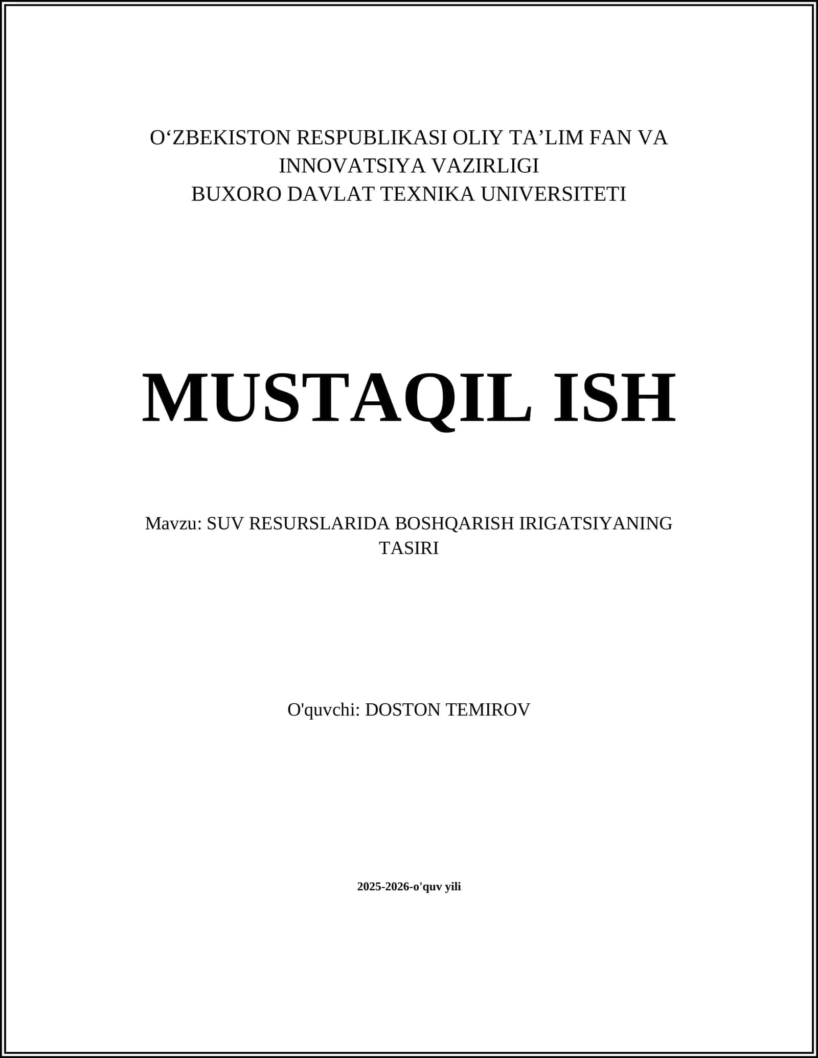 SUV RESURSLARIDA BOSHQARISH IRIGATSIYANING TASIRI