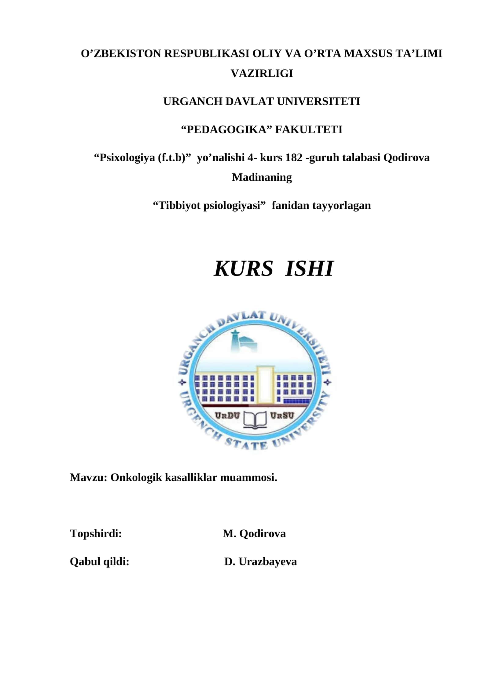 Onkologik kasalliklar muammosi