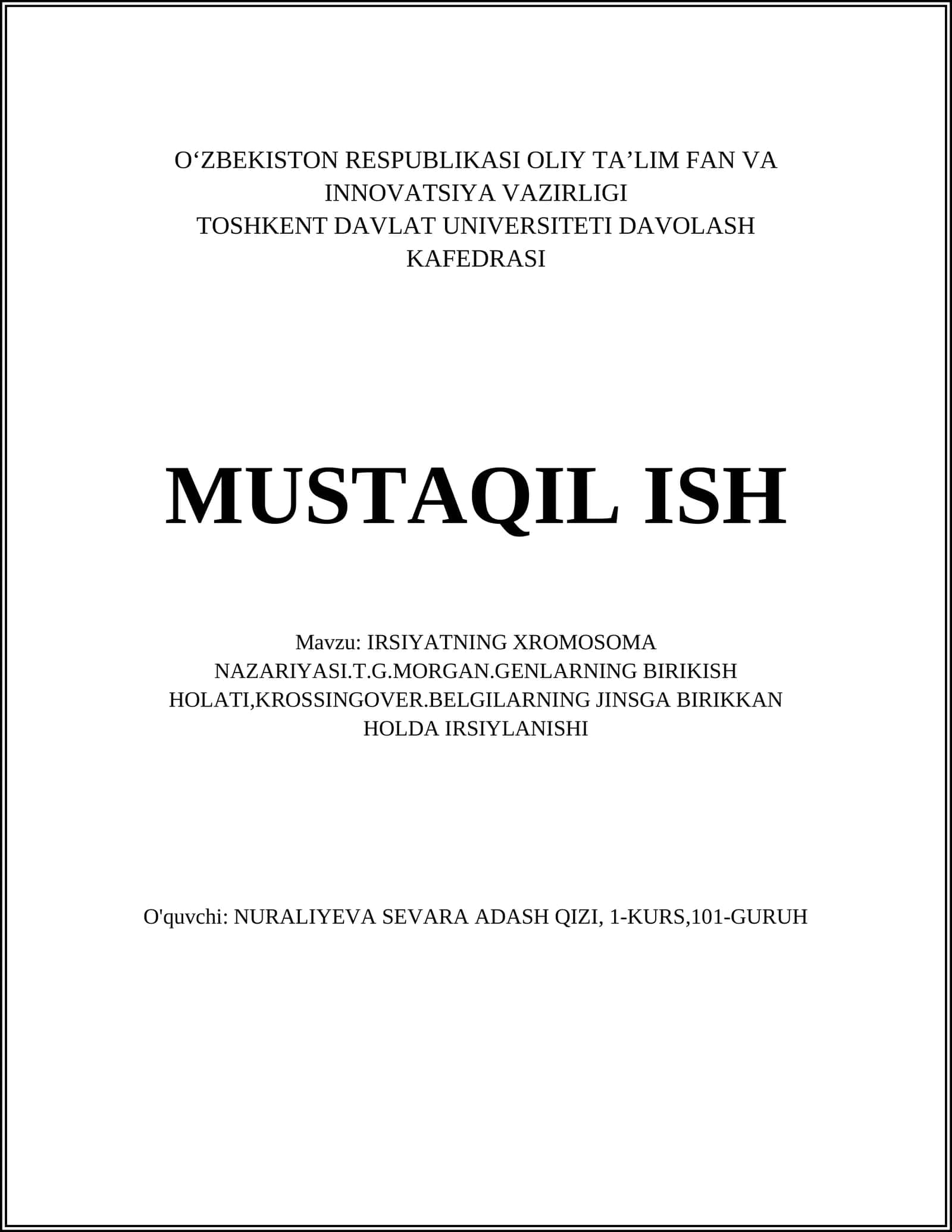 IRSIYATNING XROMOSOMA NAZARIYASI