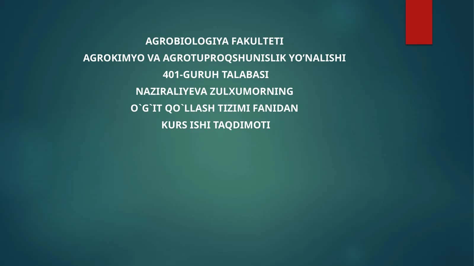 AGROKIMYO VA AGROTUPROQSHUNISLIK YO’NALISHI