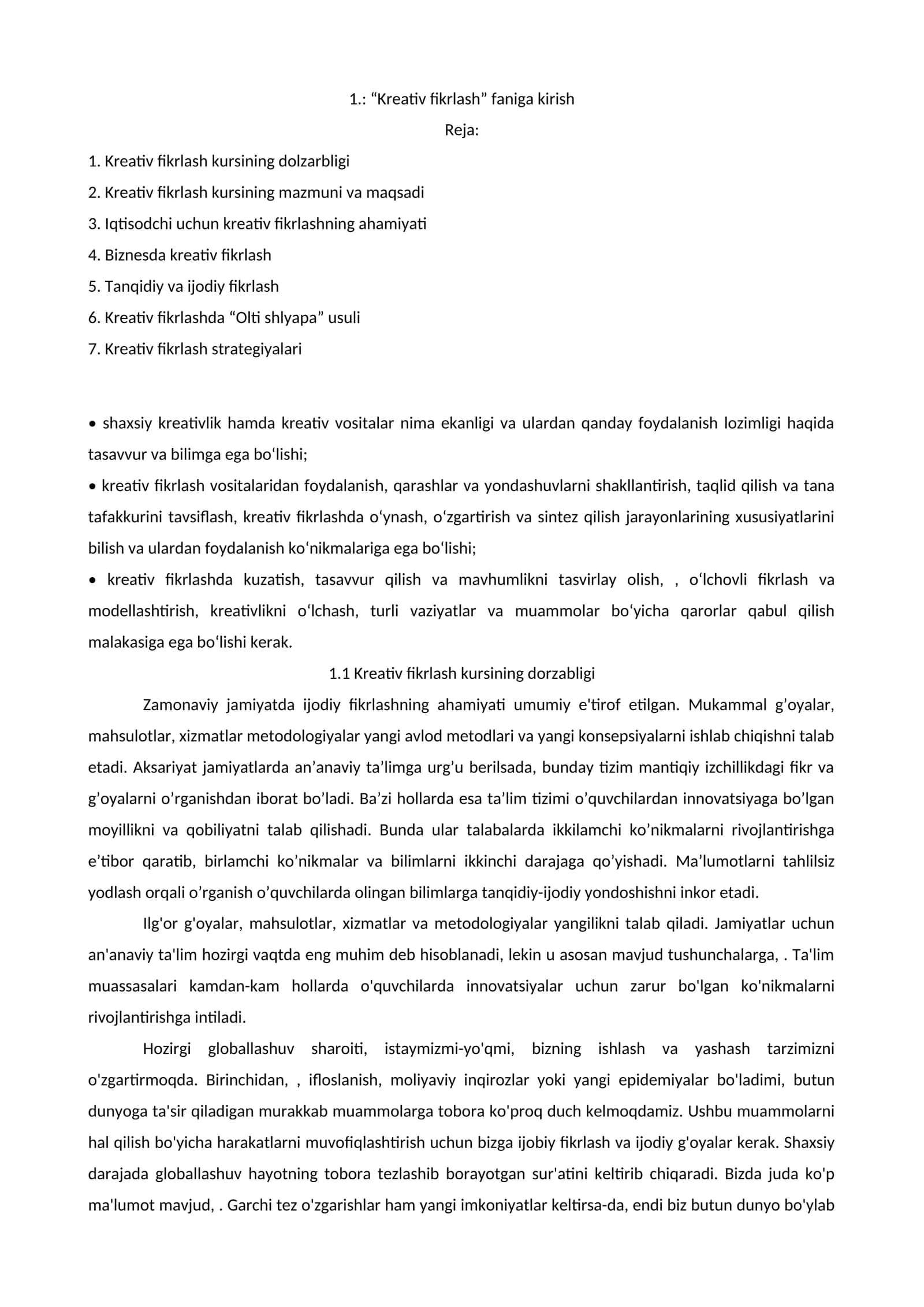 Kreativ fikrlash kursi