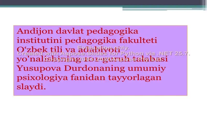 Yusupova Durdonaning umumiy psixologiya slaydi