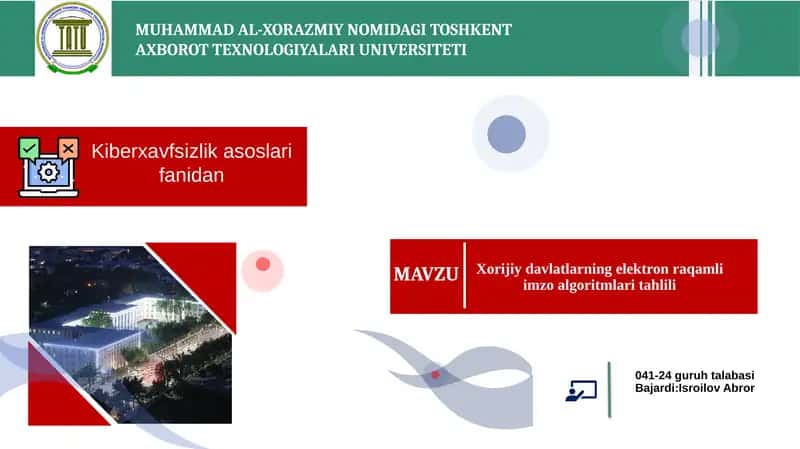 Xorijiy davlatlarning elektron raqamli imzo algoritmlari tahlili