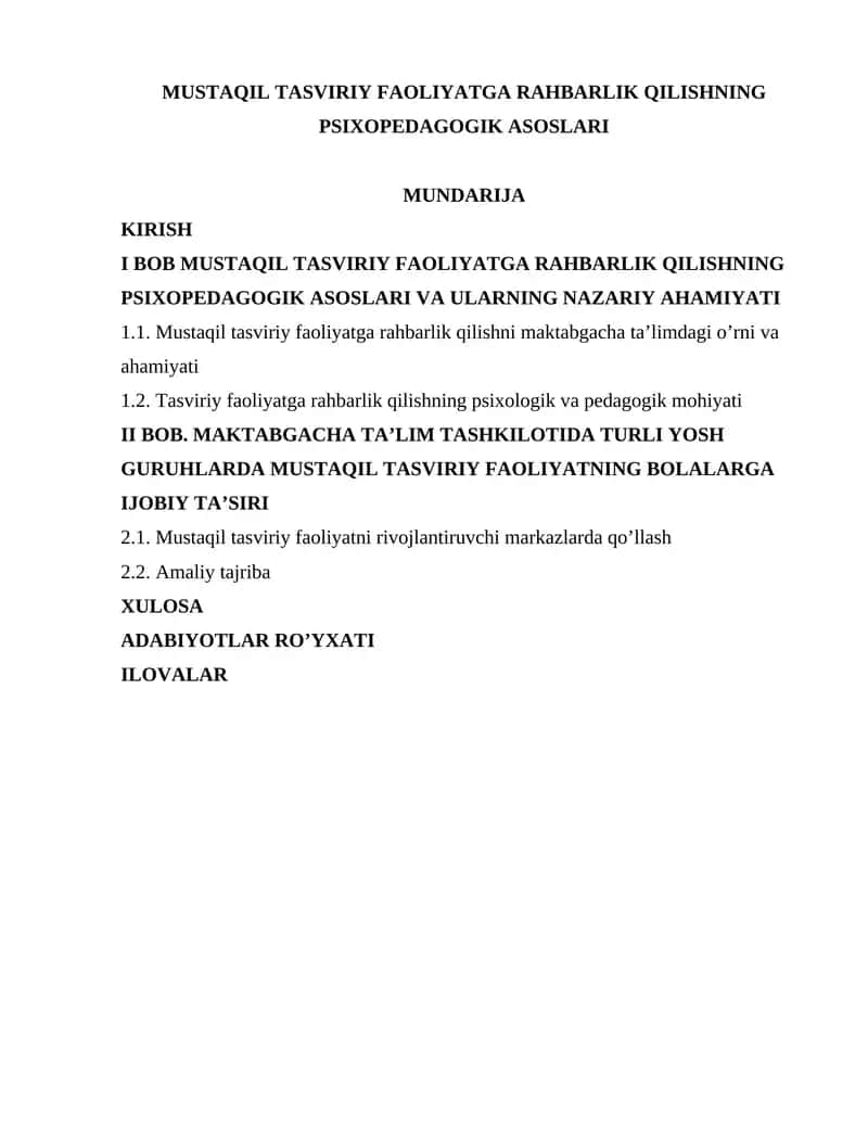 Mustaqil tasviriy faoliyatga rahbarlik qilishning psixopedagogik asoslari