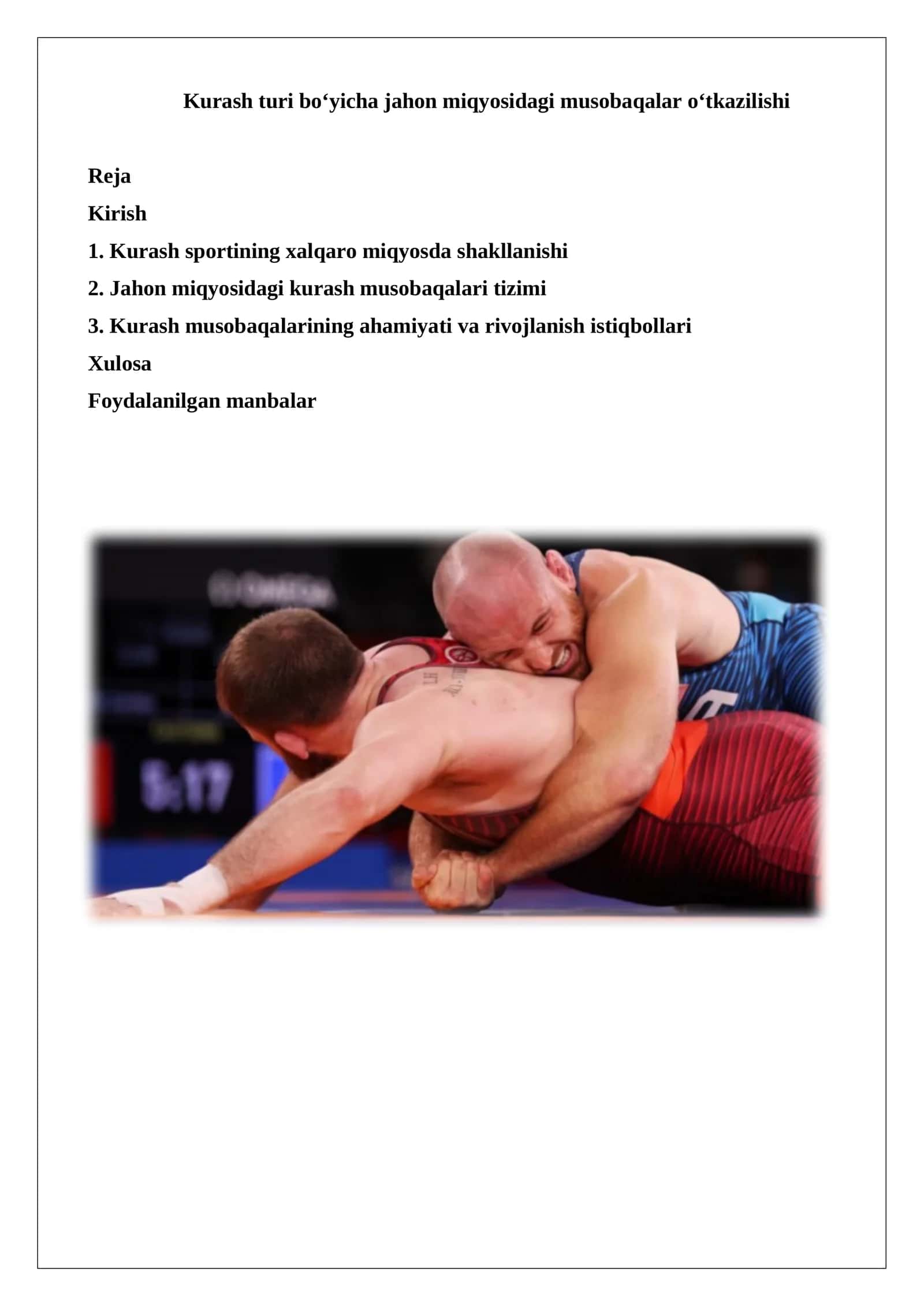 Kurash turi bo‘yicha jahon miqyosidagi musobaqalar o‘tkazilishi