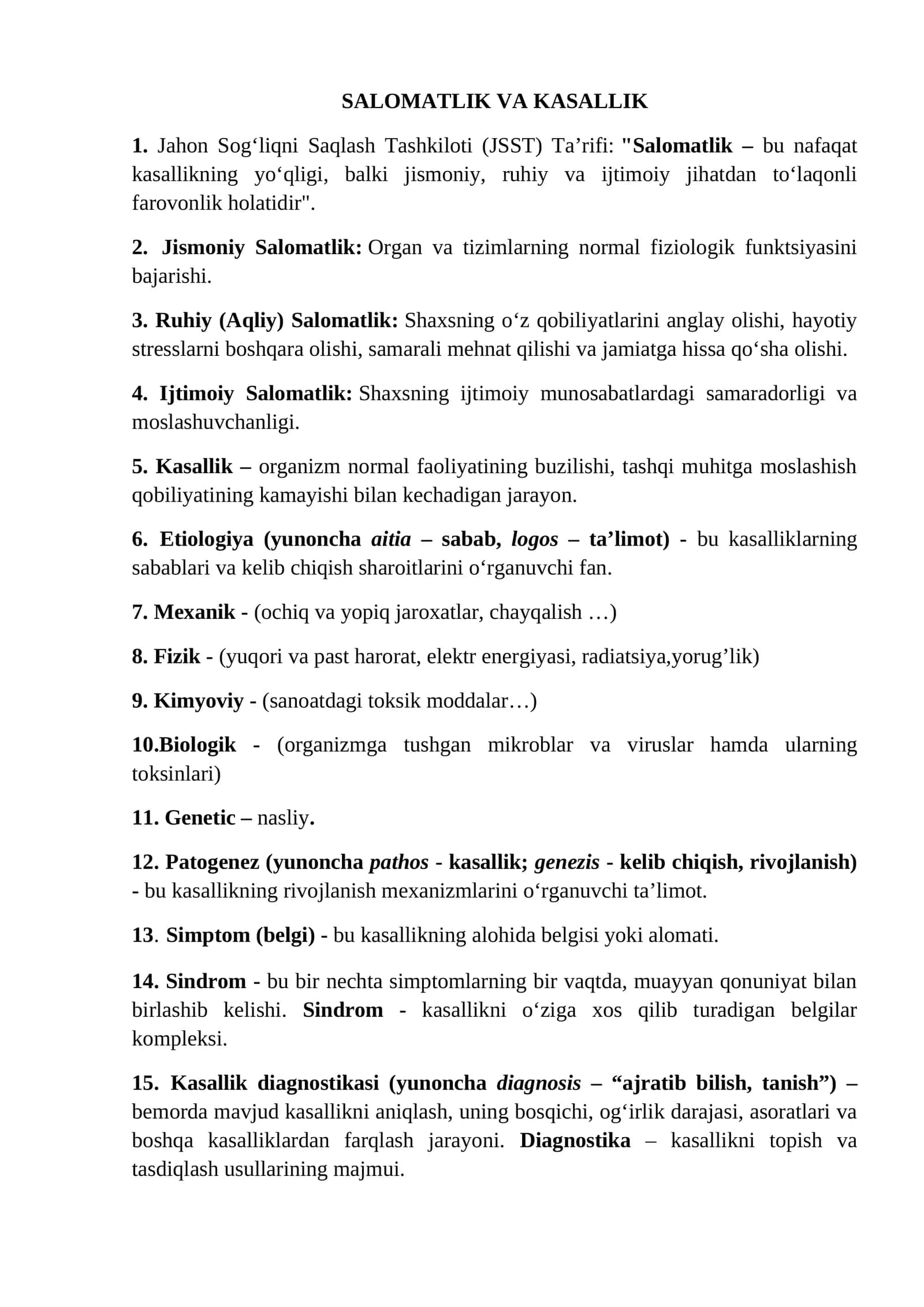 SALOMATLIK VA KASALLIK