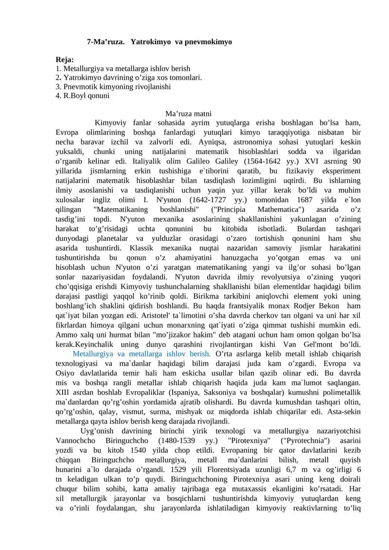 Metallurgiya va metallarga ishlov berish