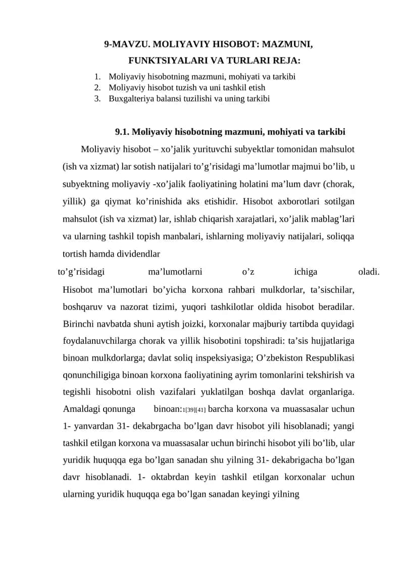 Moliyaviy hisobot (Financial Report)