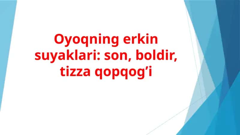 Oyoqning erkin suyaklari son, boldir, tizza qopqog’i