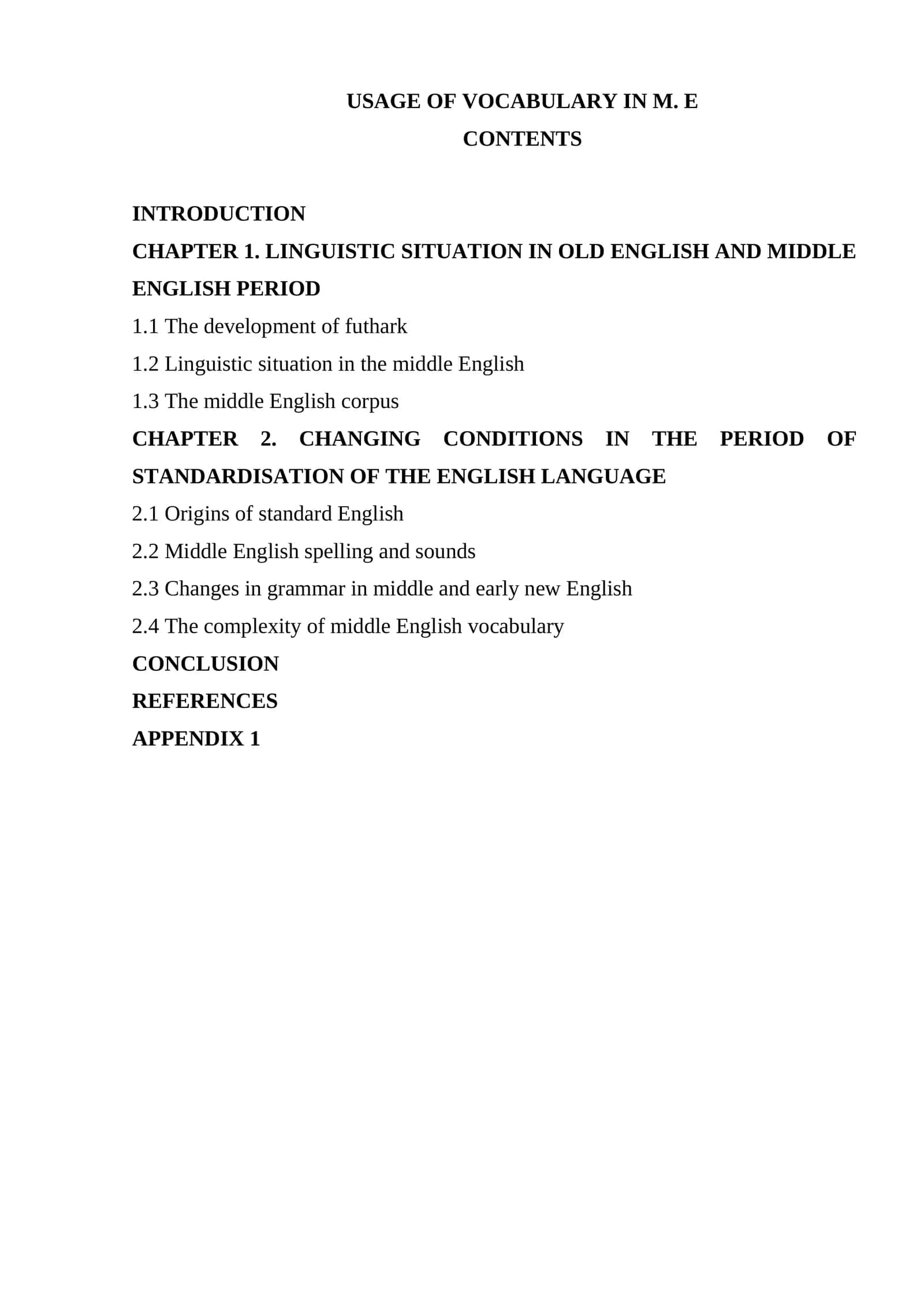 Usage of vocabulary in M. E