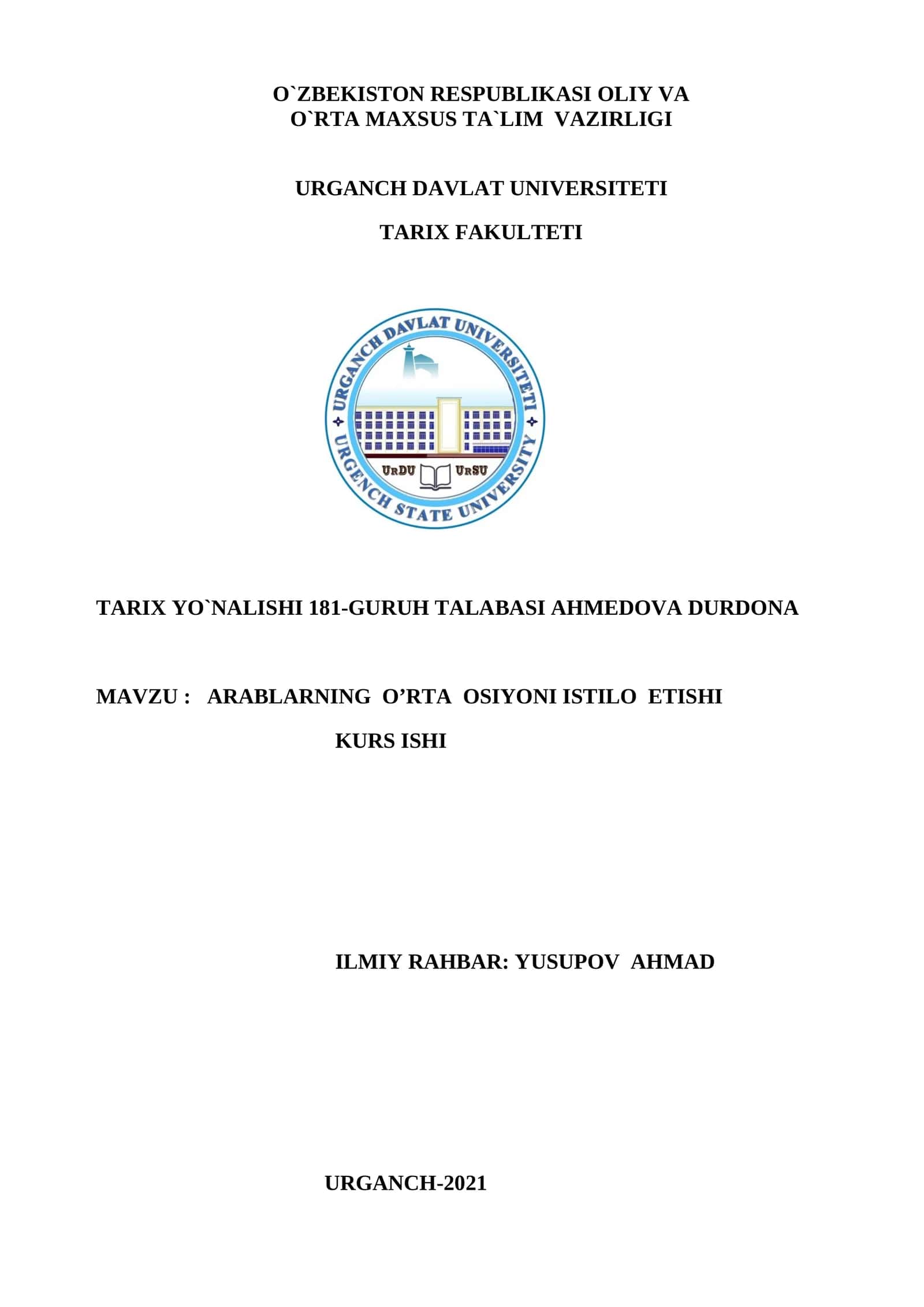 ARABLARNING O’RTA OSIYONI ISTILO ETISHI