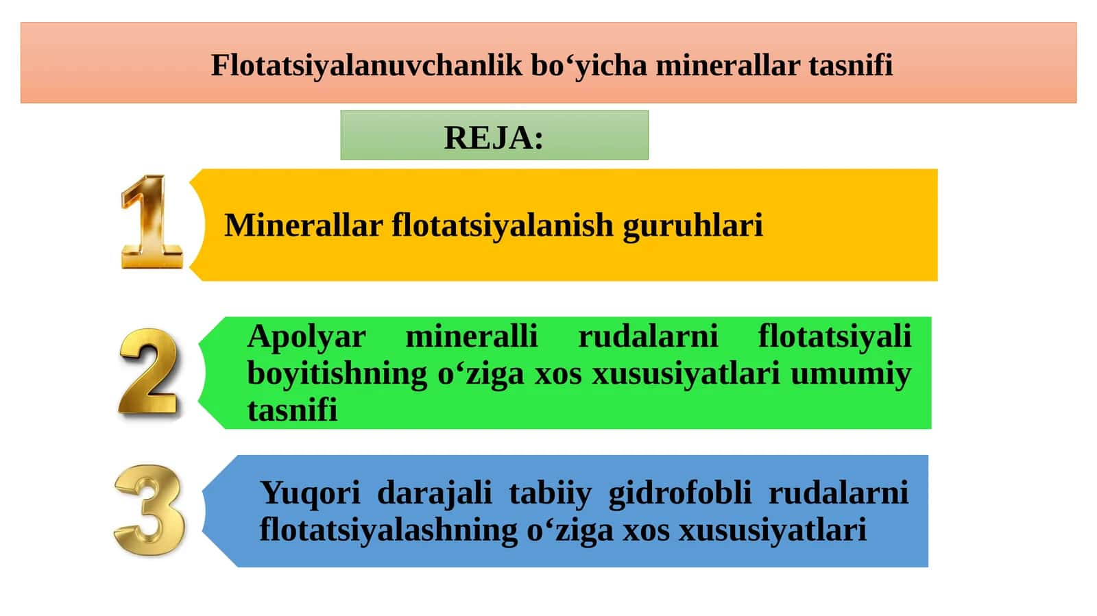 Flotatsiyalanuvchanlik bo‘yicha minerallar tasnifi