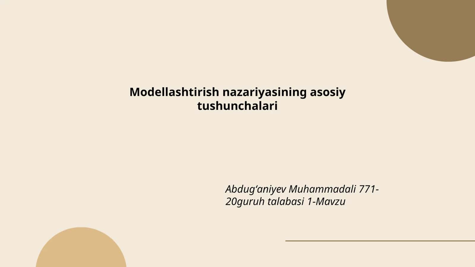 Modellashtirish nazariyasining asosiy tushunchalari