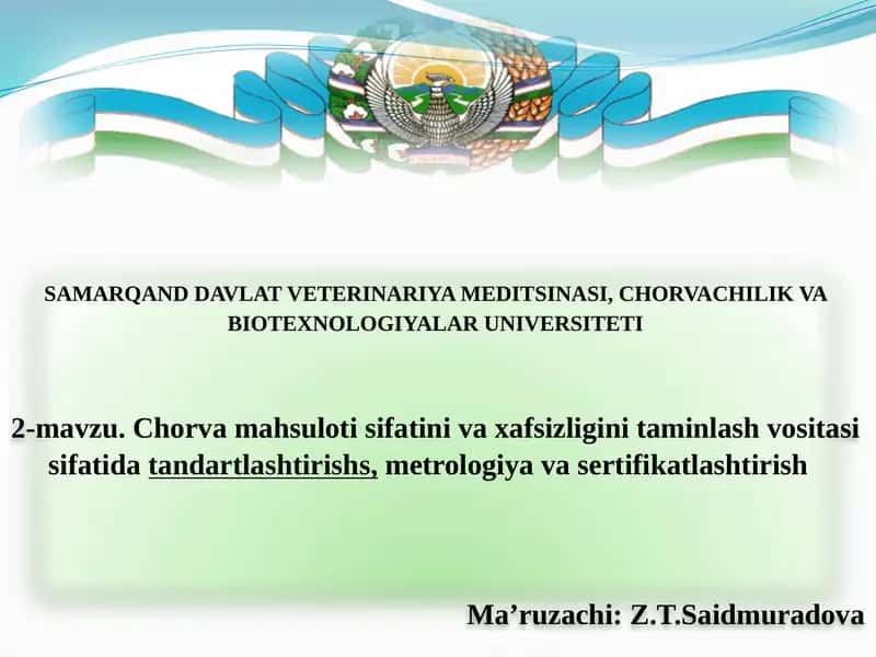 Chorvachilik Mahsulotlari Sifatini Taminlash