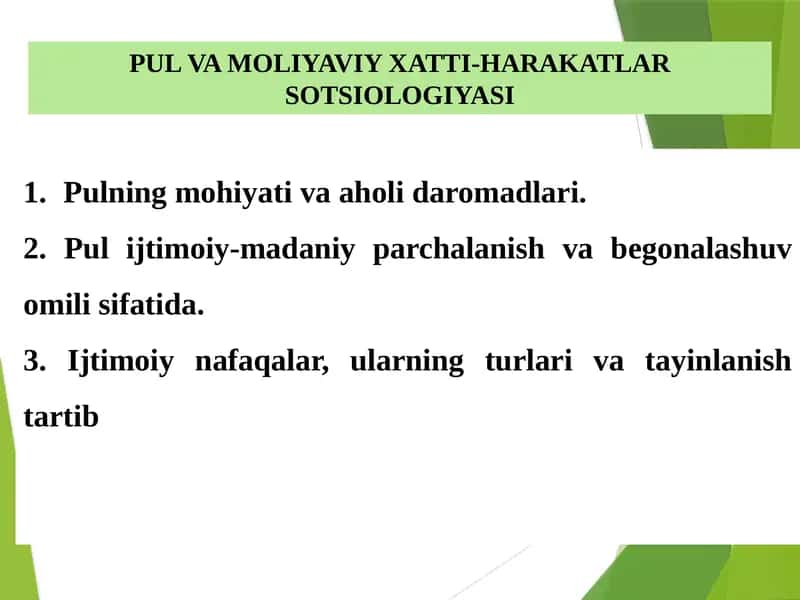 PUL VA MOLIYAVIY XATTI-HARAKATLAR SOTSIOLOGIYASI