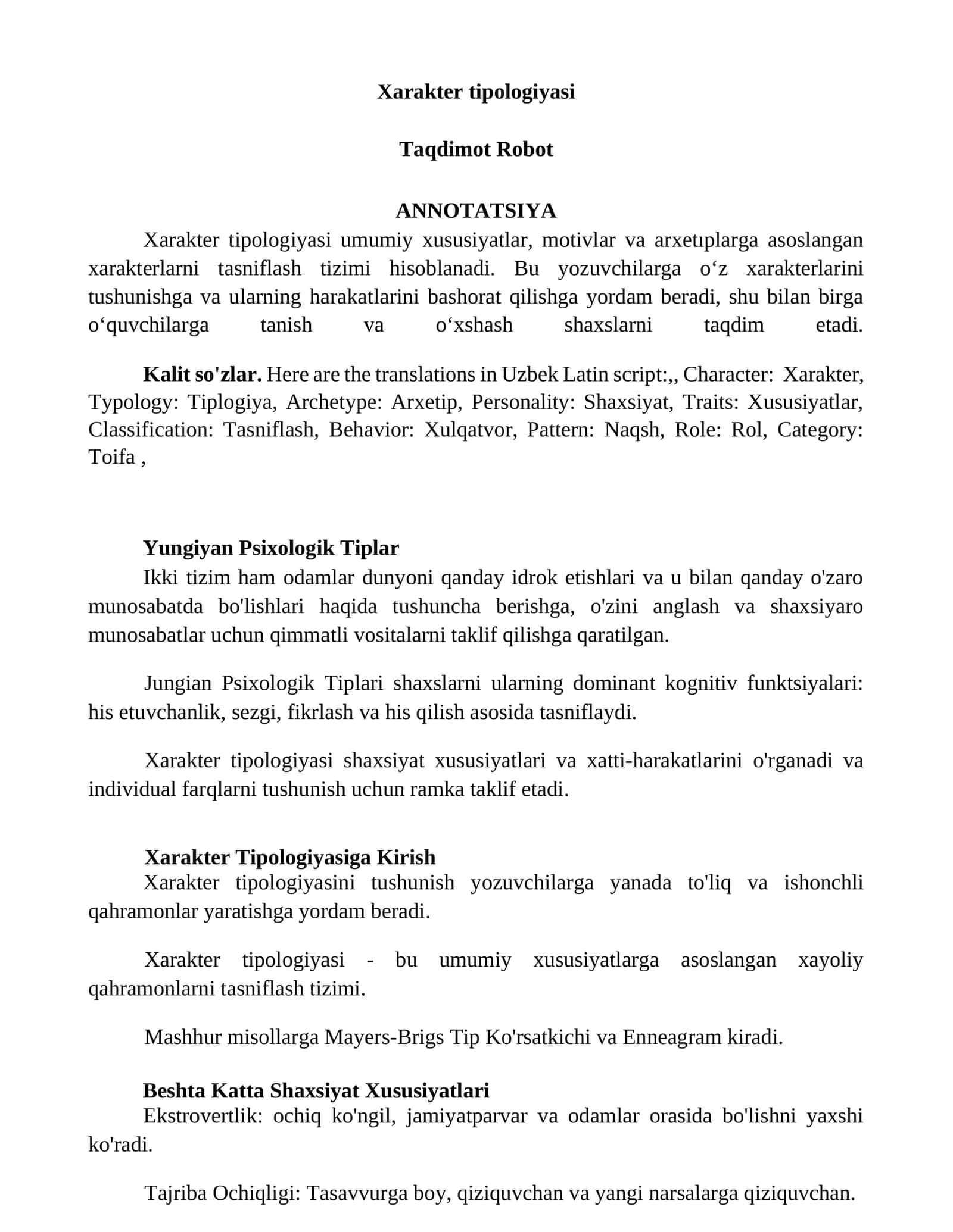 Xarakter tipologiyasi