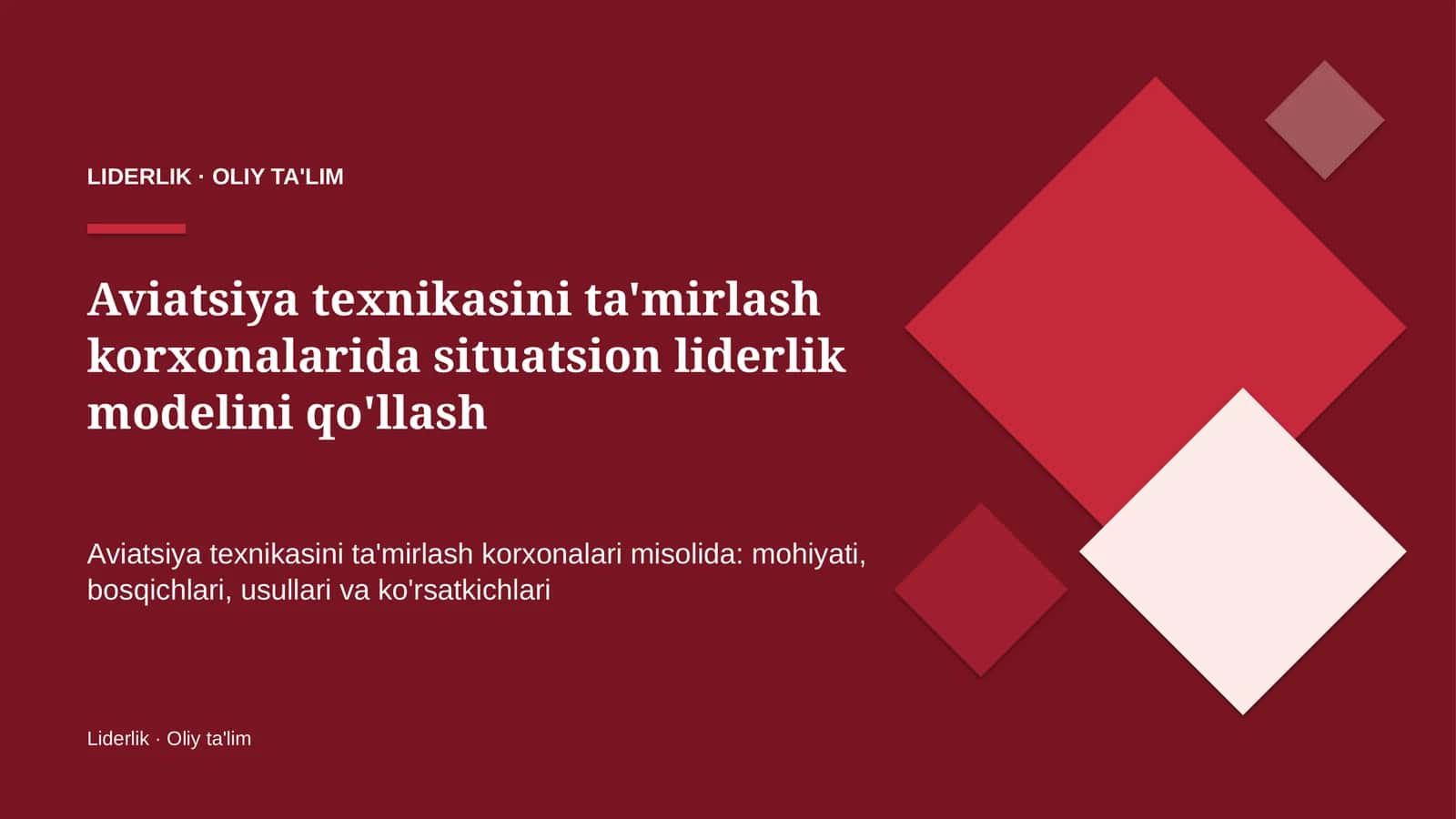 aviatsiya texnikasini ta'mirlash korxonalarida situatsion liderlik modelini qo'llash 3807
