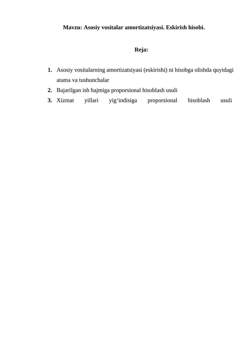 Asosiy vositalarning amortizatsiyasi