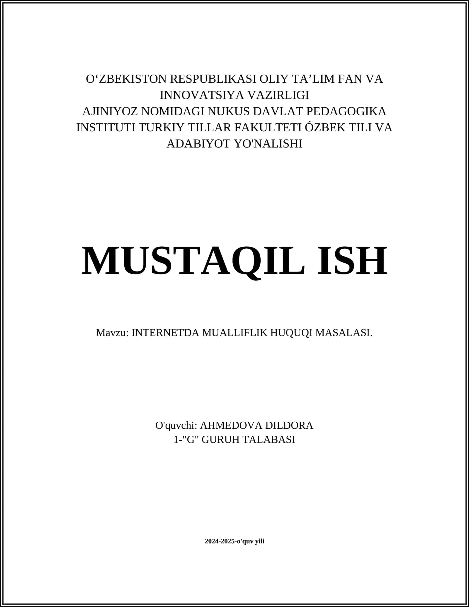 INTERNETDA MUALLIFLIK HUQUQI MASALASI