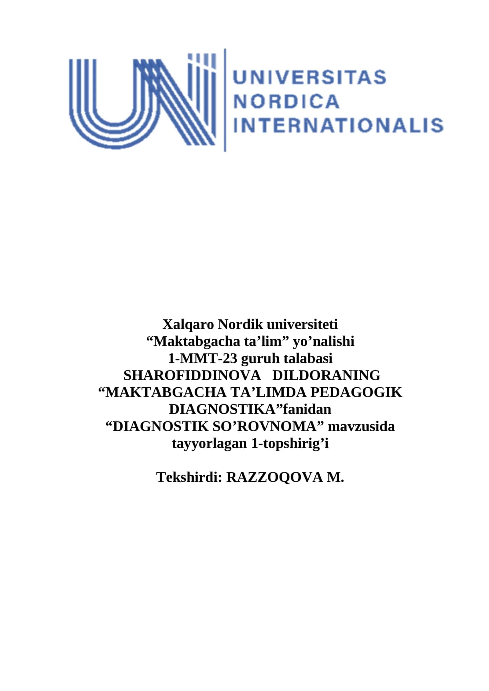 DIAGNOSTIK SO’ROVNOMA