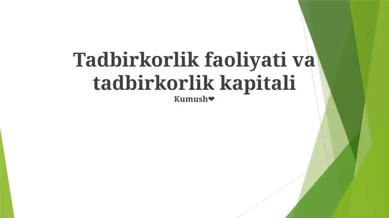 Tadbirkorlik faoliyati va tadbirkorlik kapitali