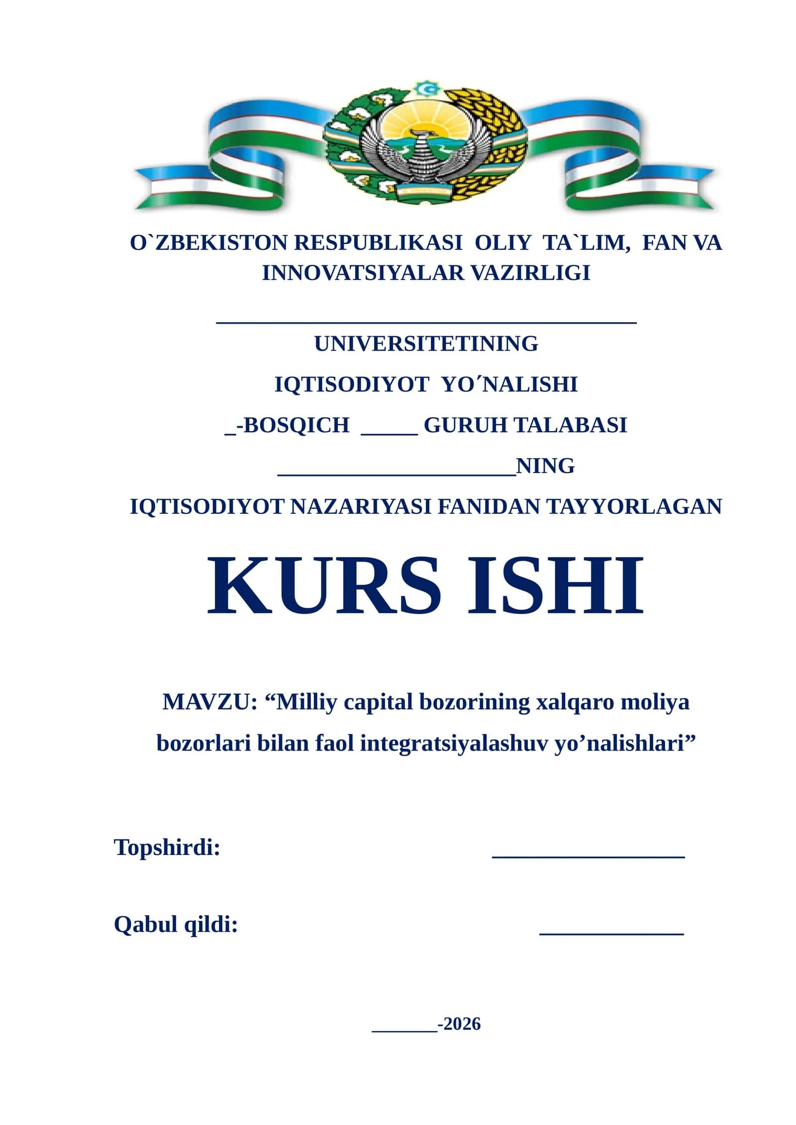 Milliy capital bozorining xalqaro moliya bozorlari bilan faol integratsiyalashuv yo’nalishlari