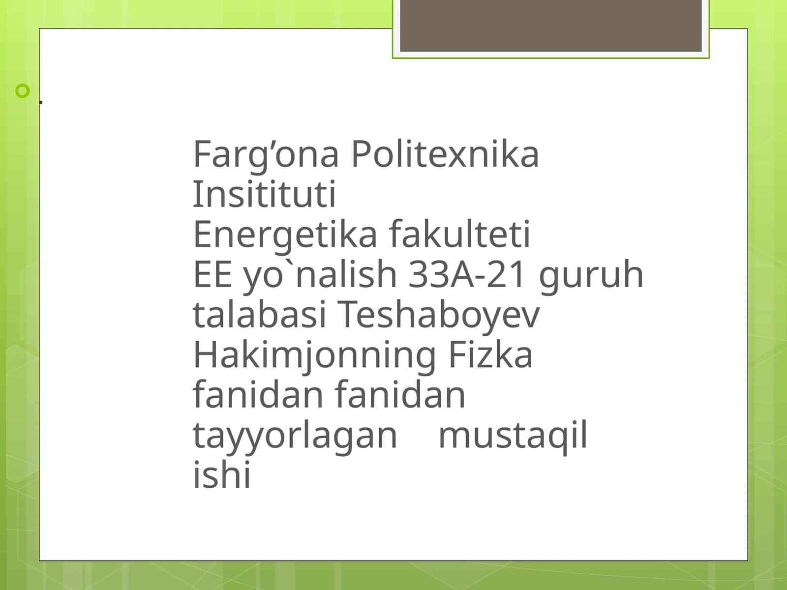 Elektrostatikmaydonvaqonunlarigaoidmasalaryechish