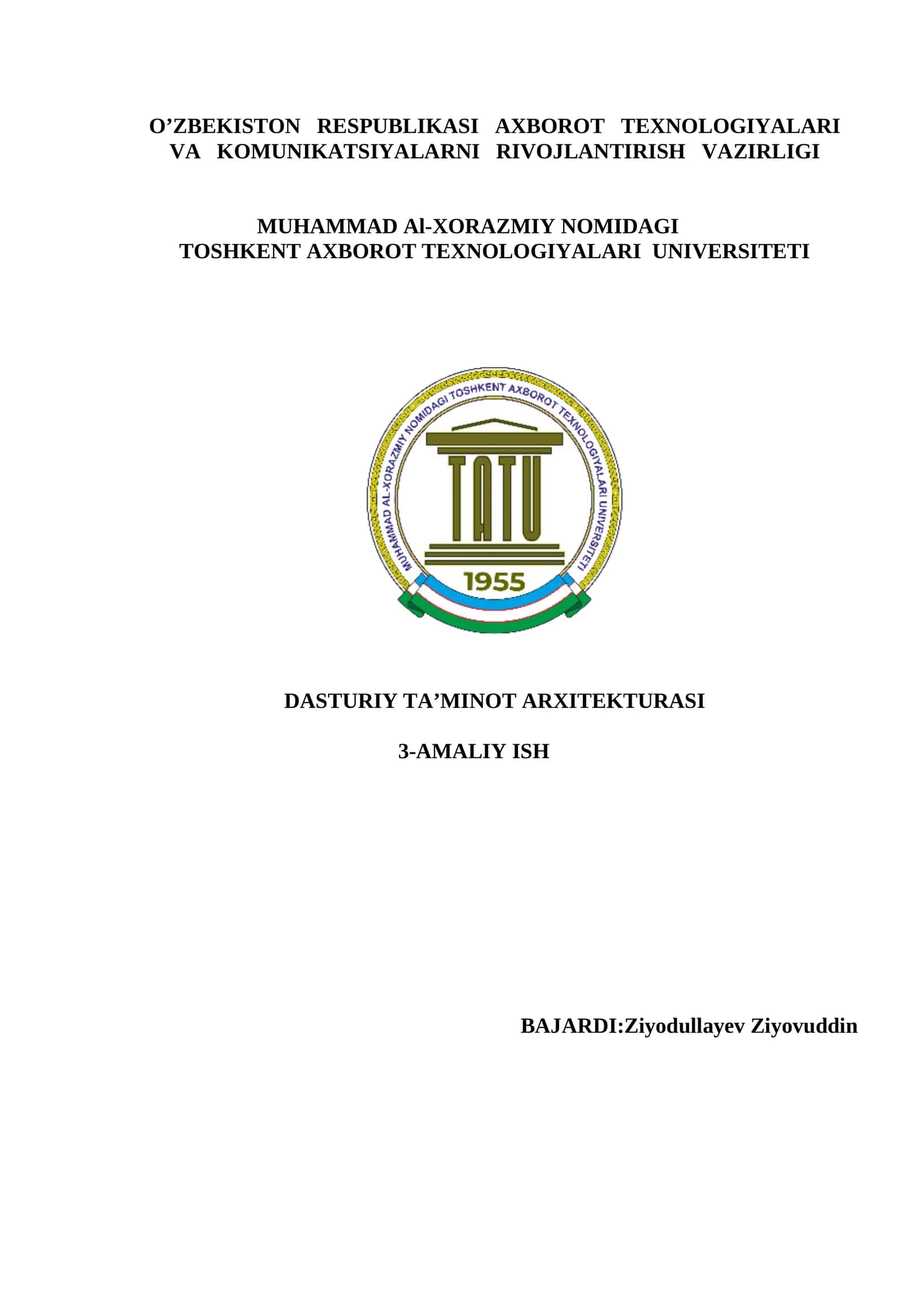 DASTURIY TA’MINOT ARXITEKTURASI