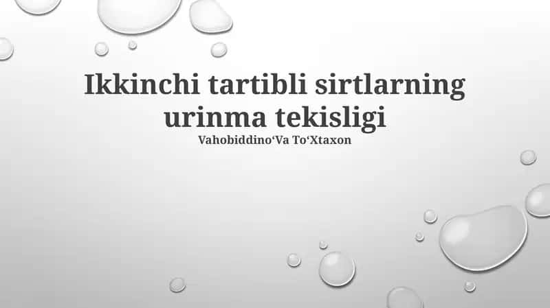 Ikkinchi tartibli sirtlarning urinma tekisligi
