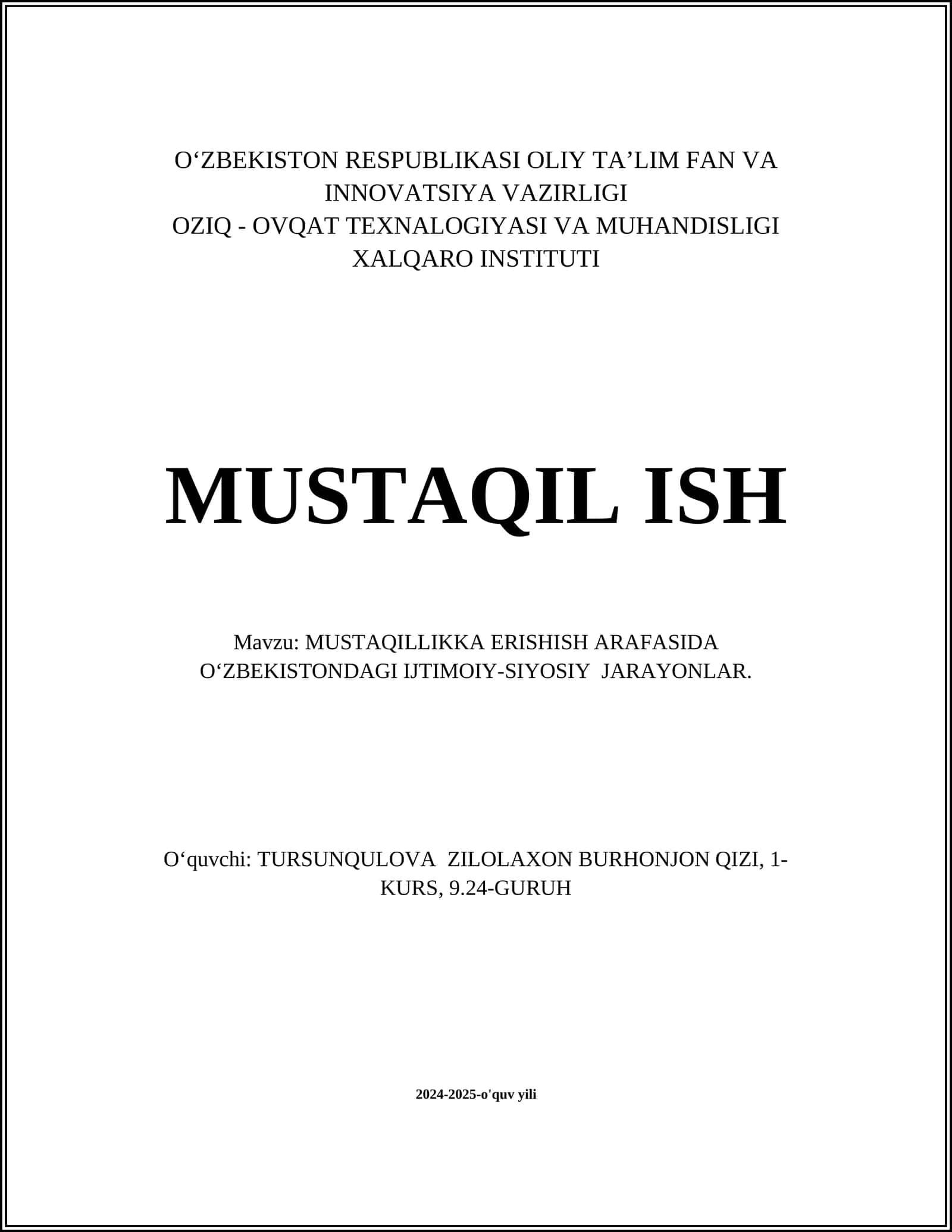 MUSTAQILLIKKA ERISHISH ARAFASIDA O‘ZBEKISTONDAGI IJTIMOIY-SIYOSIY JARAYONLAR