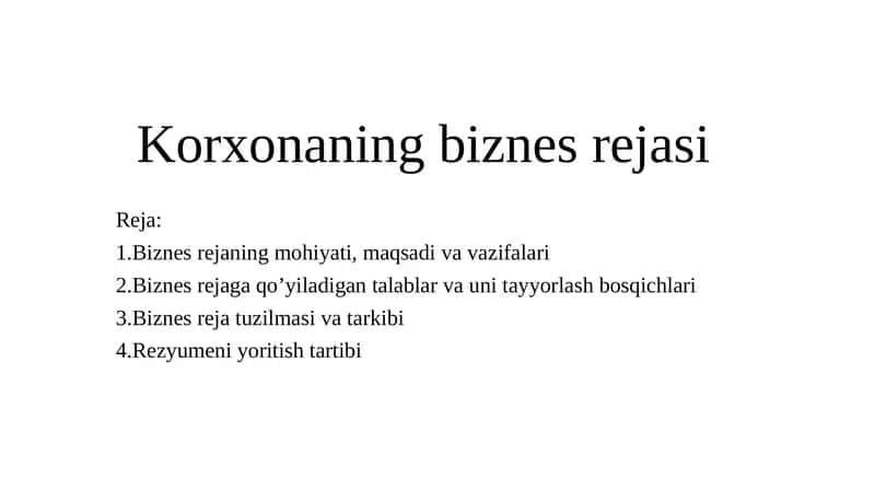 Korxonaning biznes rejasi