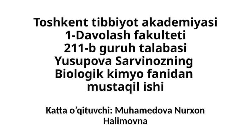 Murakkab lipidlar almashinuvi va xolesterin metabolizmi