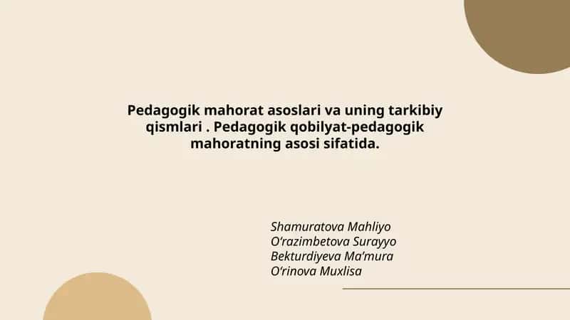 Pedagogik mahorat asoslari va uning tarkibiy qismlari