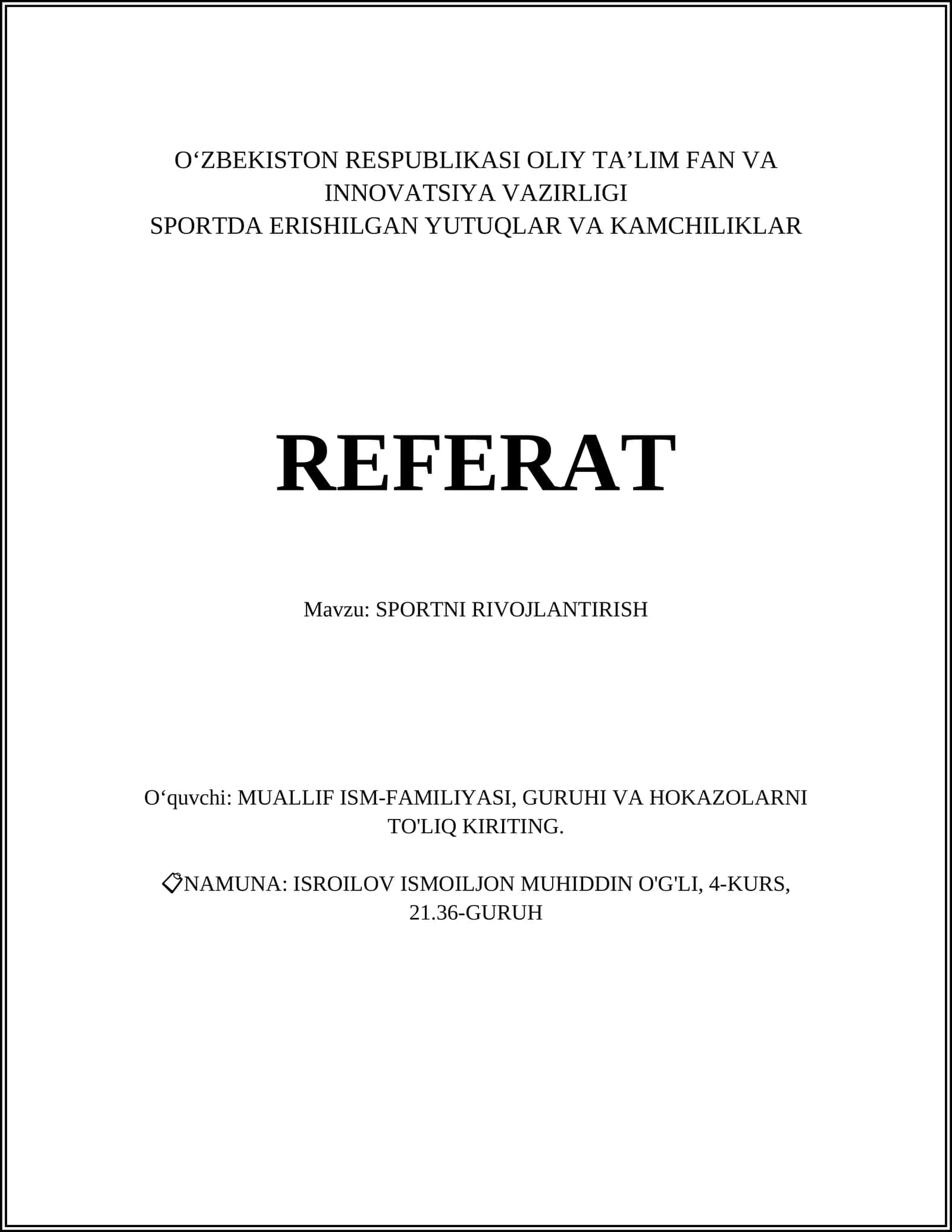 SPORTDA INNOVATSIYALAR