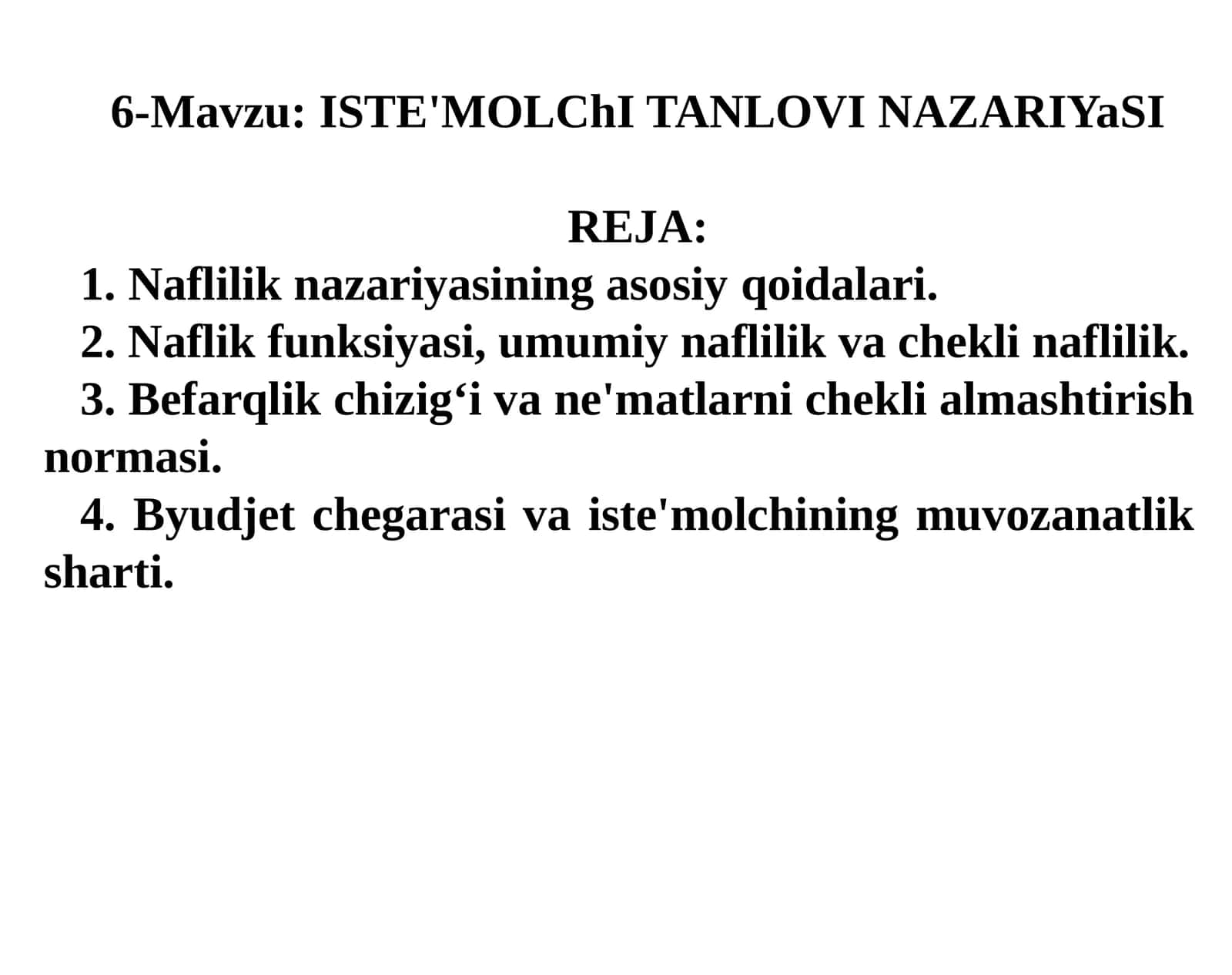 6-Mavzu:ISTE'MOLChI TANLOVI NAZARIYaSI