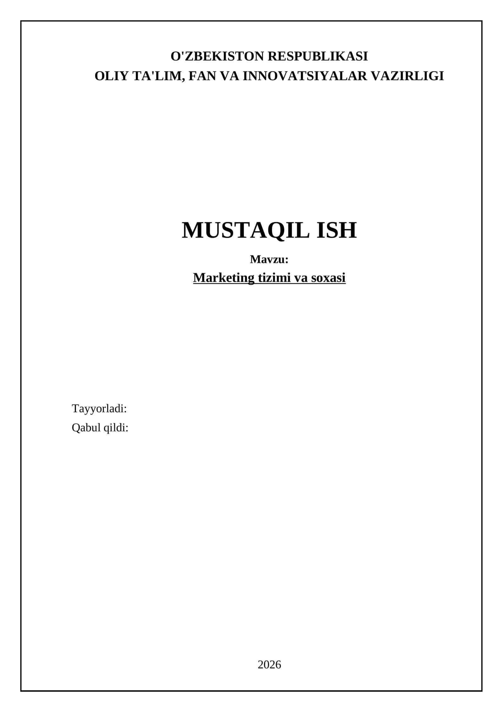 Marketing tizimi va soxasi