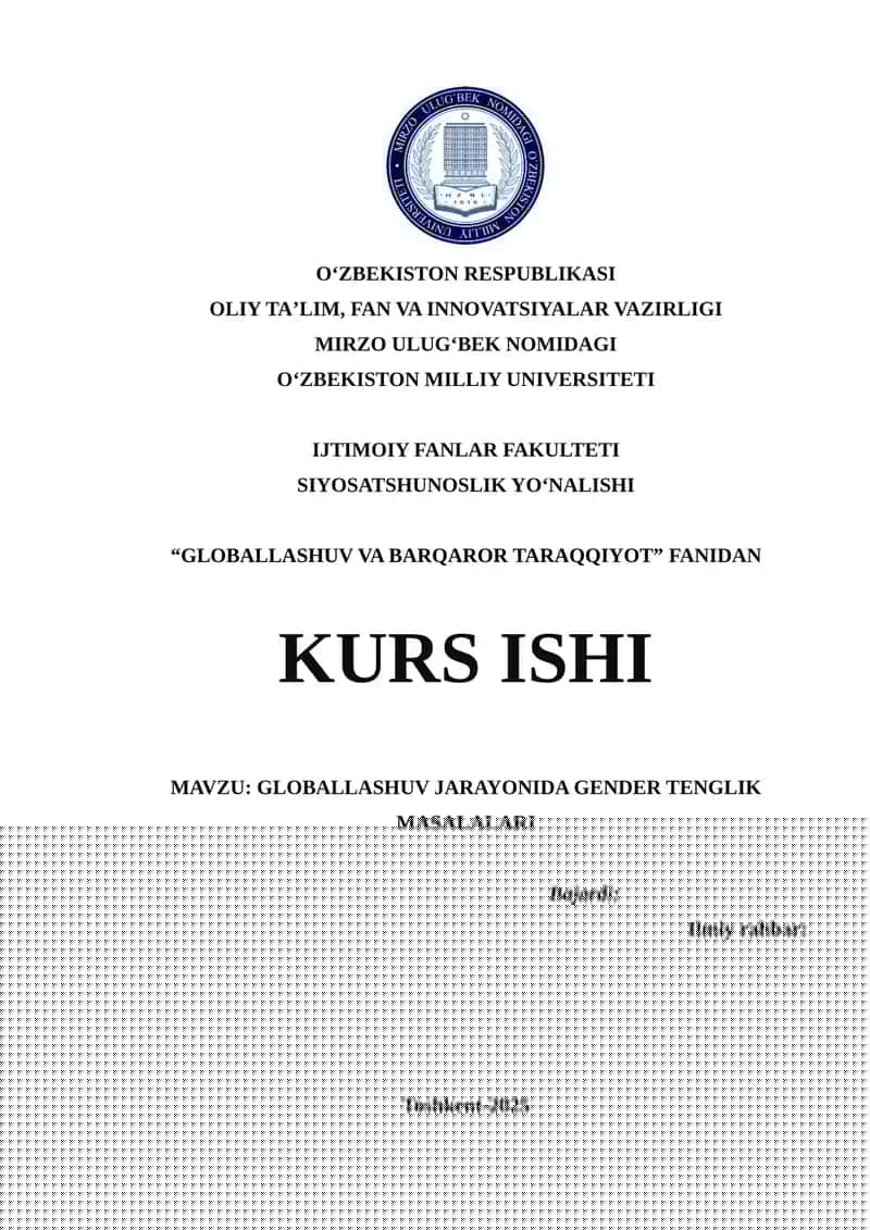 GLOBALLASHUV JARAYONIDA GENDER TENGLIK MASALALARI