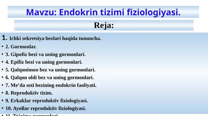 Endokrin tizimi fiziologiyasi