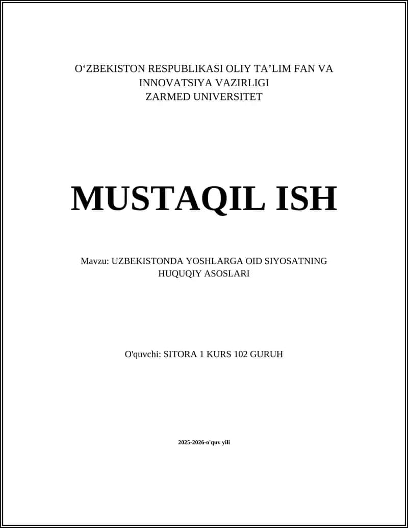 UZBEKISTONDA YOSHLARGA OID SIYOSATNING HUQUQIY ASOSLARI