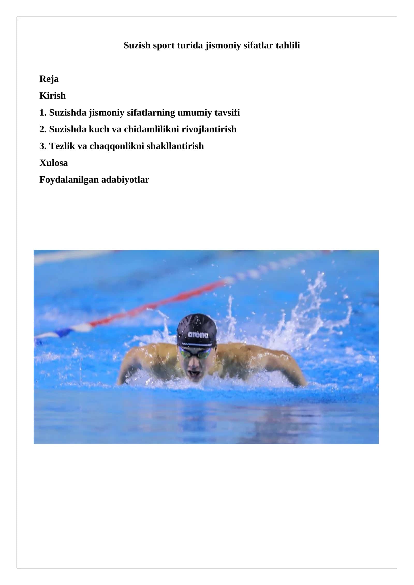 Suzish sport turida jismoniy sifatlar tahlili