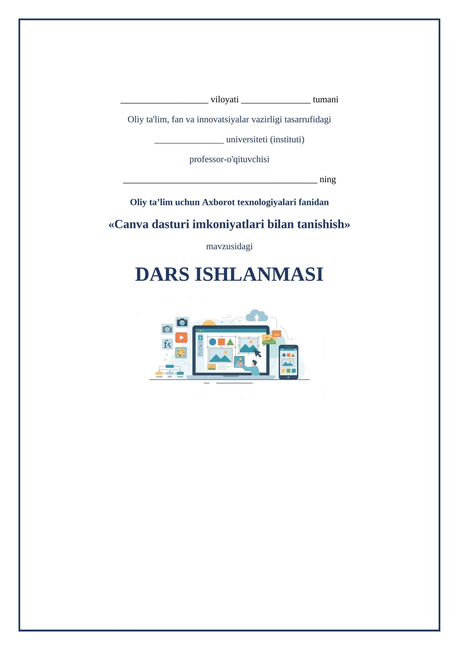 Lesson on canva dasturi imkoniyatlari bilan tanishish
