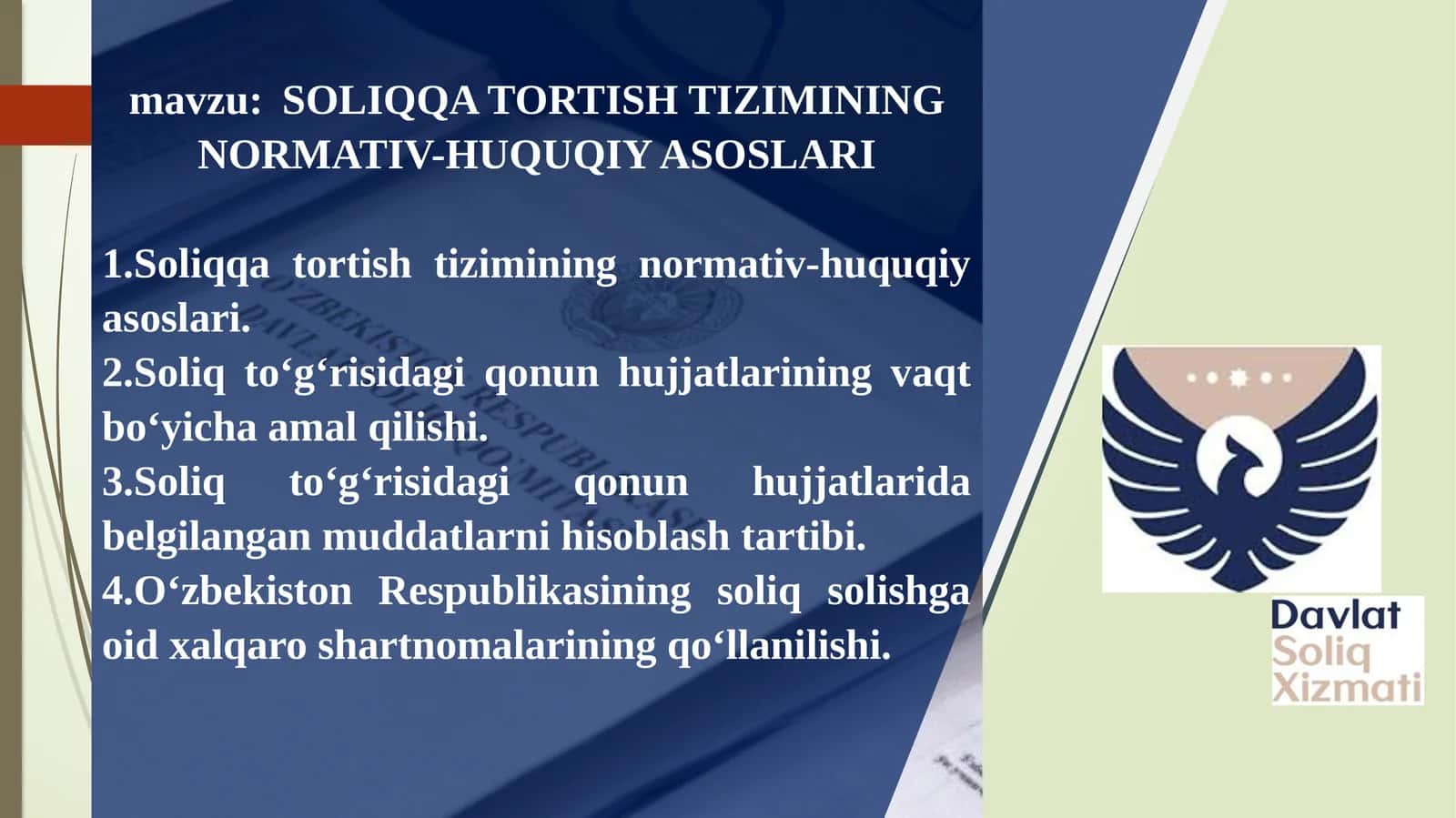 SOLIQQA TORTISH TIZIMINING NORMATIV-HUQUQIY ASOSLARI