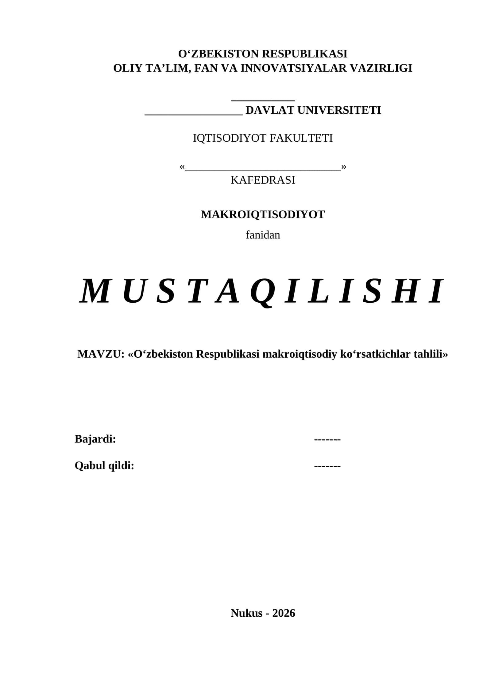 O‘zbekiston Respublikasi makroiqtisodiy ko‘rsatkichlar tahlili