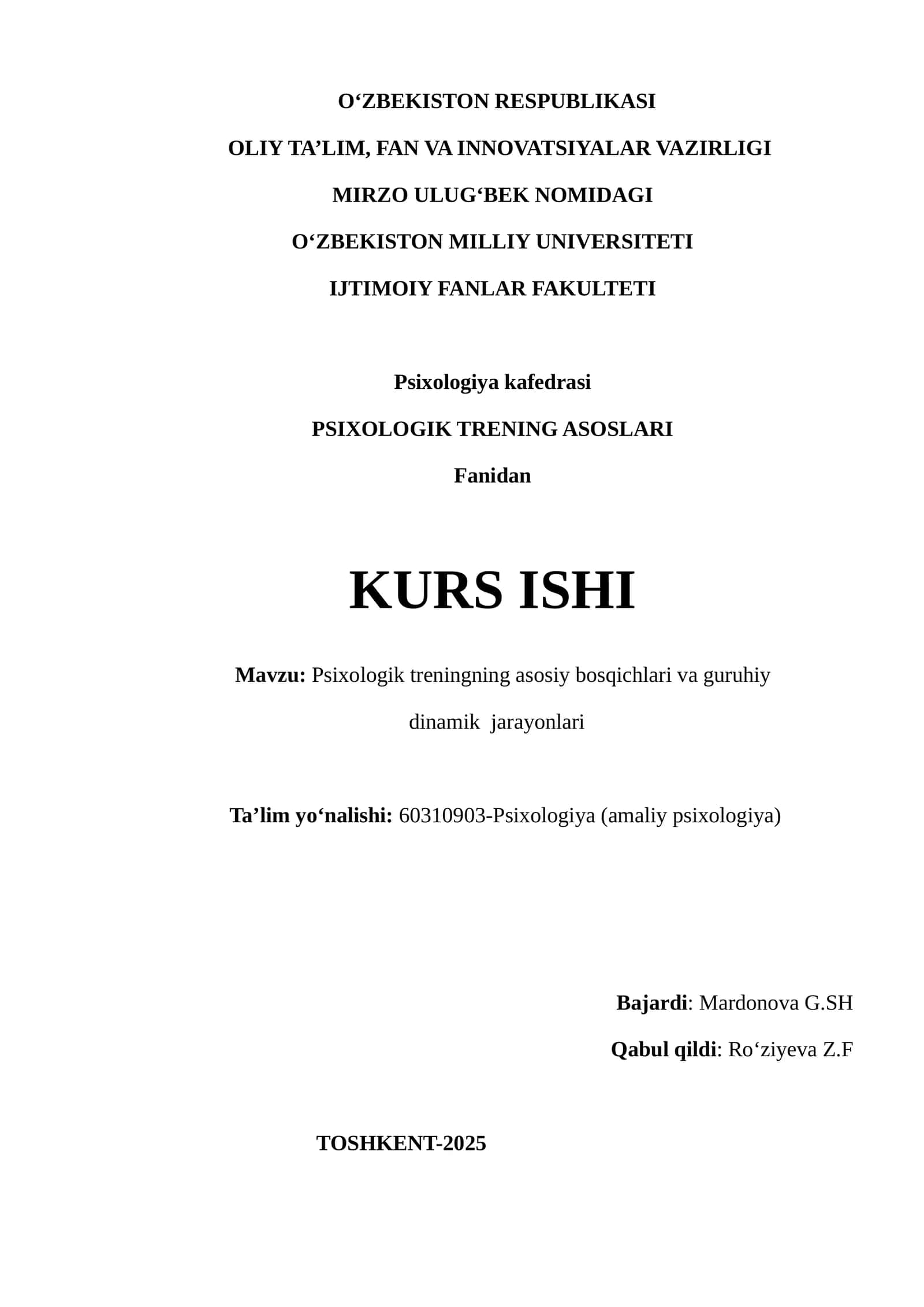 PSIXOLOGIK TRENING ASOSLARI
