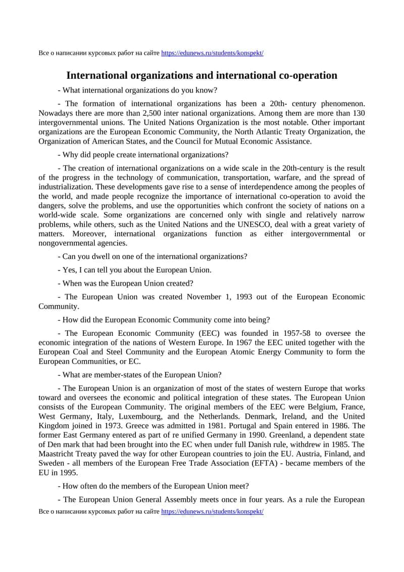 International organizations and international co-operation