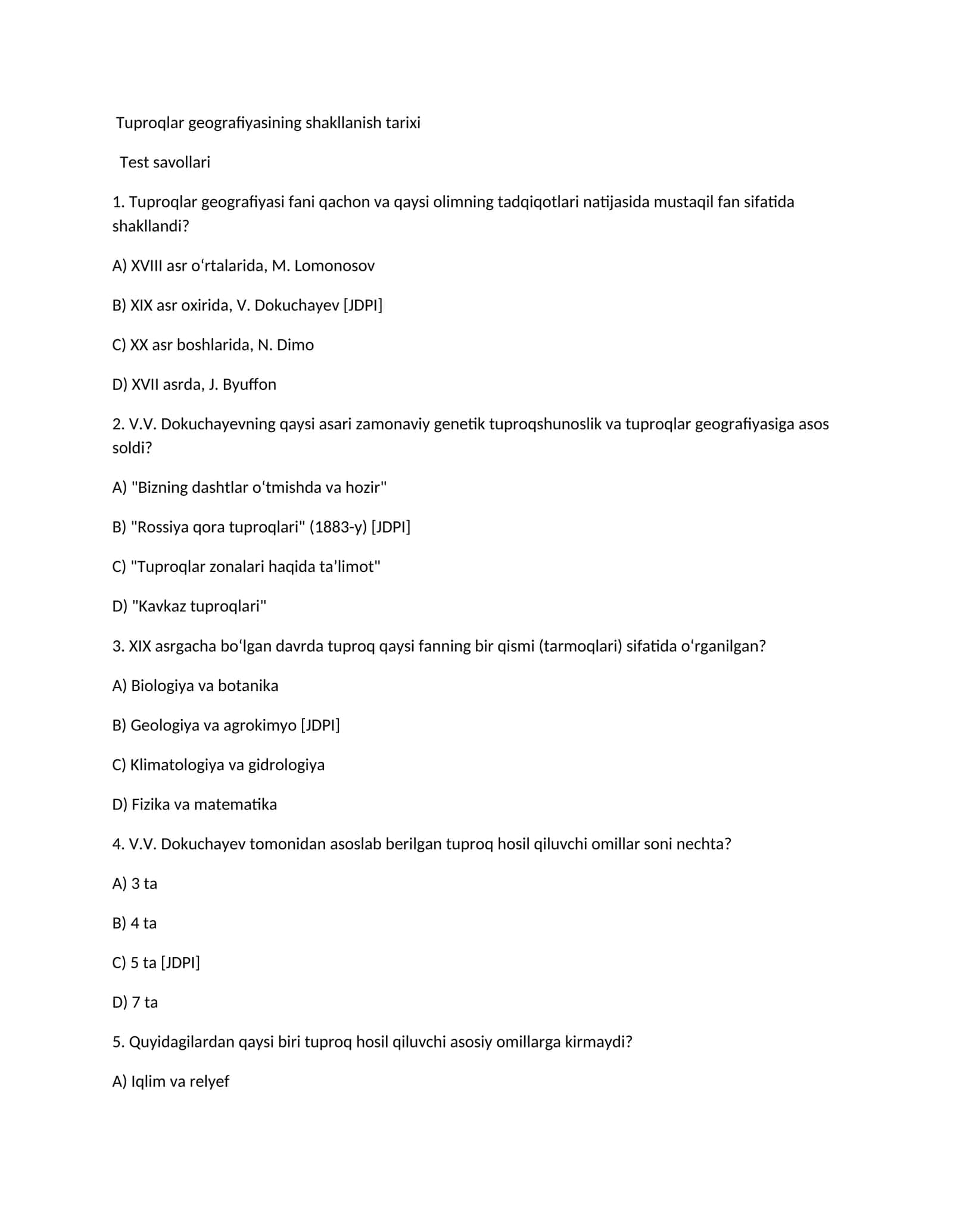 Tuproqlar geografiyasining shakllanish tarixi