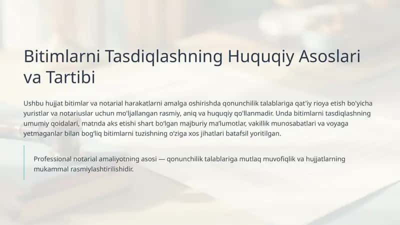 Bitimlarni Tasdiqlashning Huquqiy Asoslari va Tartibi