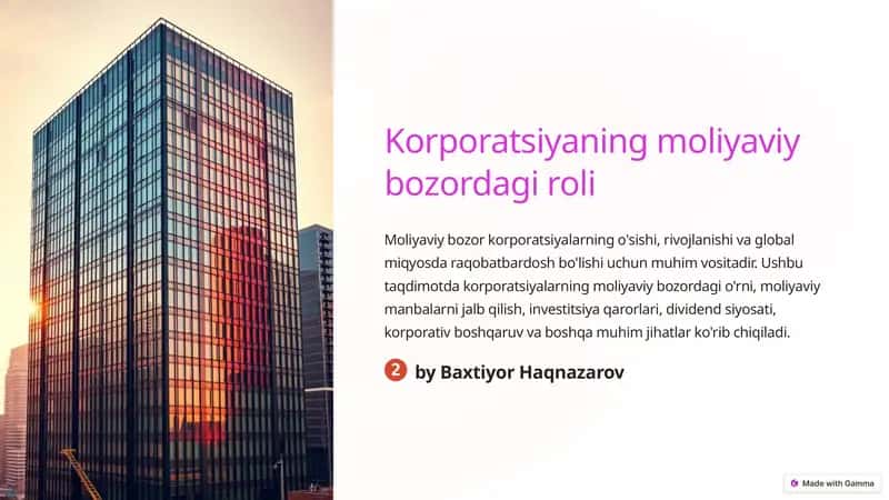 Korporatsiyaning moliyaviy bozordagi roli
