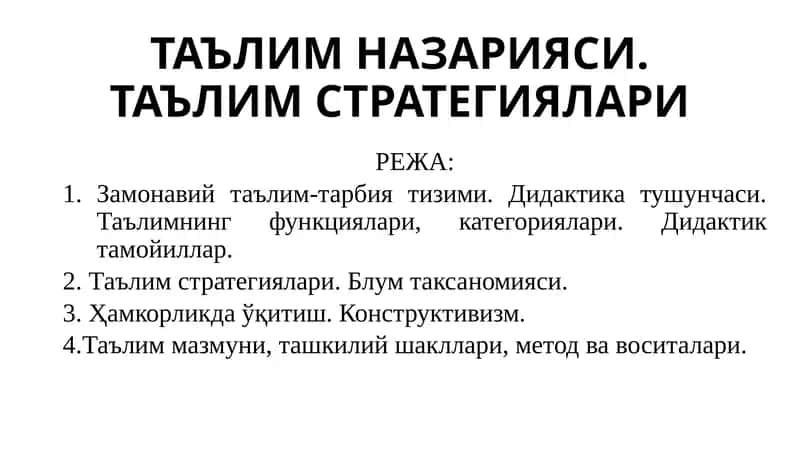 Таълимназарияси. Таълим стратегиялари