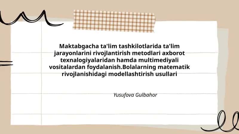Bolalarning matematik rivojlanishidagi modellashtirish usullari
